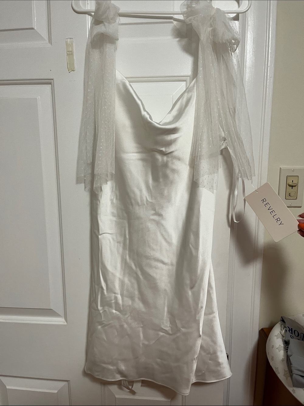 Revelry White Satin Slip with Sheer Tie Straps